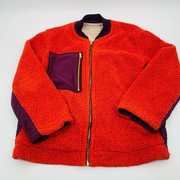 Free people | Rivington Oversized Sherpa Women's red Bomber Jacket | sz medium - Picture 2 of 7